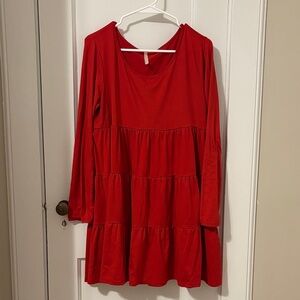 Red Long Sleeve Tiered Dress